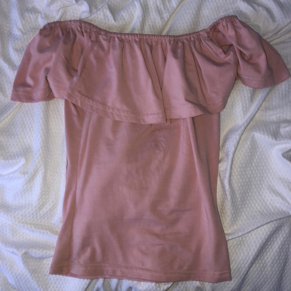 light pink tight fit off the shoulder crop top